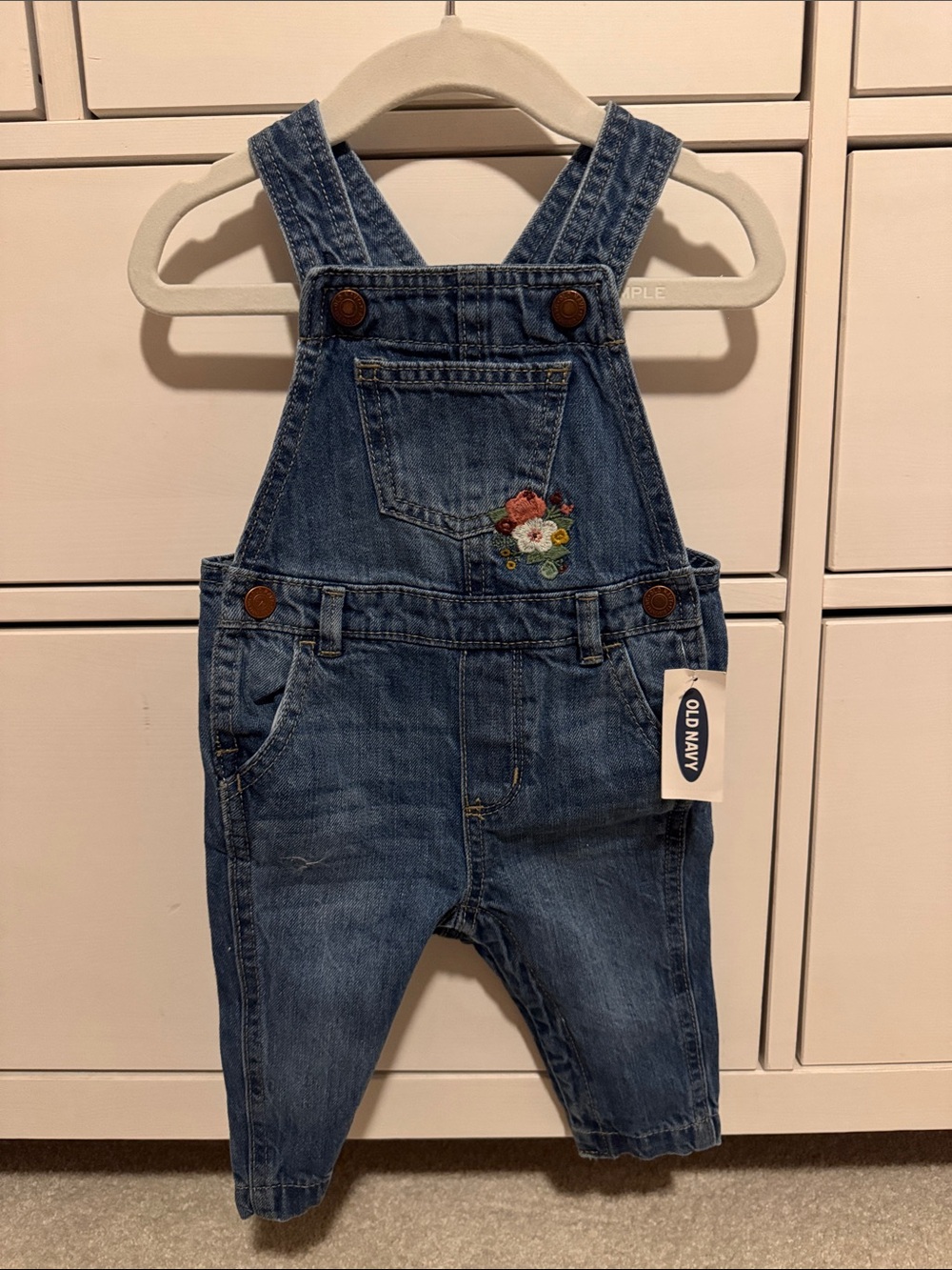 Old Navy Blue Denim Floral Embroidered Kids Overalls